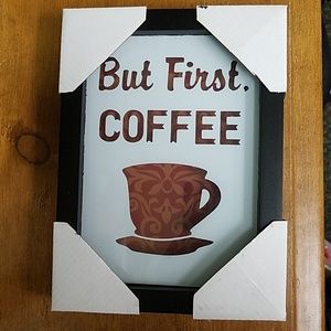But First Coffee Glass Black Wood Sign Plaque